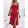 2025 Summer Sexy Spaghetti Straps Dress Women Fashion Polka Dot Print Sleeveless Slit Dress Boho Casual Beach Midi Dresses