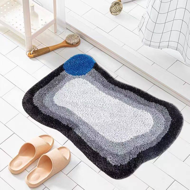 VIKAMA Wave-Shaped Cloud Pattern Rug Plush Absorbent Bathroom Mat Bedside Anti-Slip Rug for Bedroom Home Decor