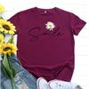 Summer Round Neck Daisy Pattern Printed Top Fashionable Casual Short Sleeved Women's Pure Cotton T-shirts