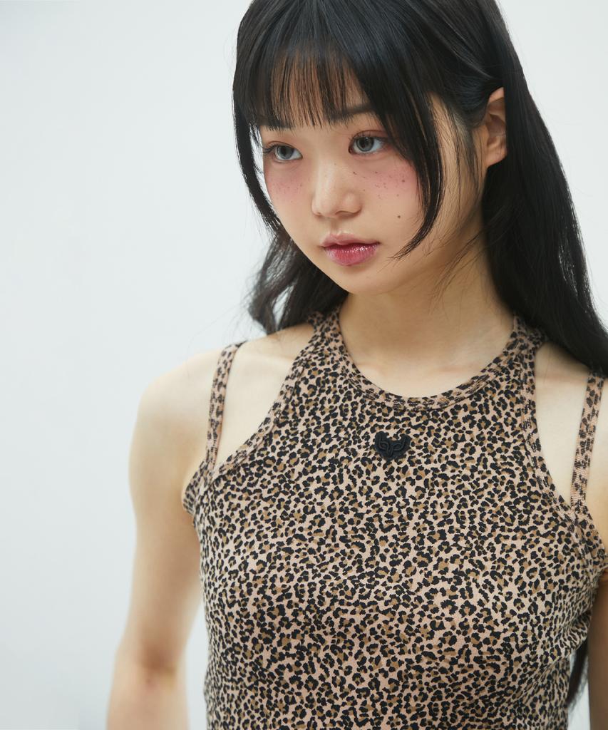 LALAFOX Leopard Print Cut Out Sleeveless Top Brown Br2Cv001