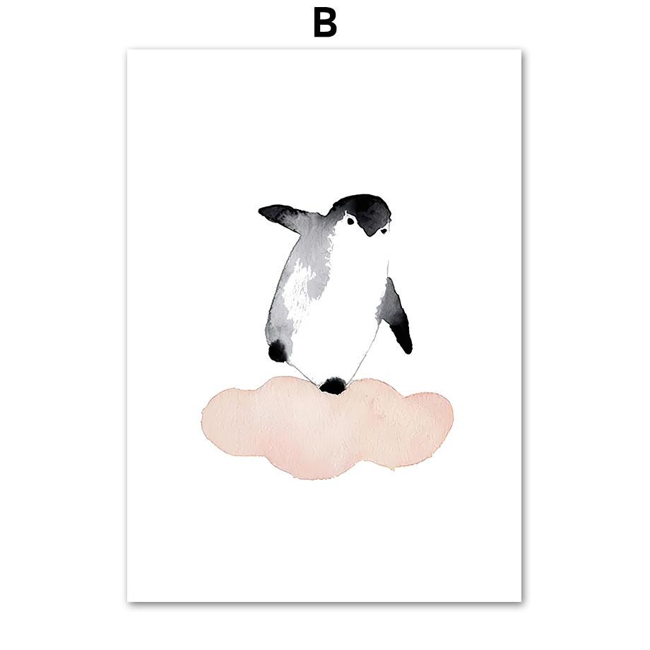 Elephant Penguin Bunny Bear Balloon Moon Stars Nordic Wall Art Canvas Painting Posters And Prints Wall Pictures Kids Room Decor