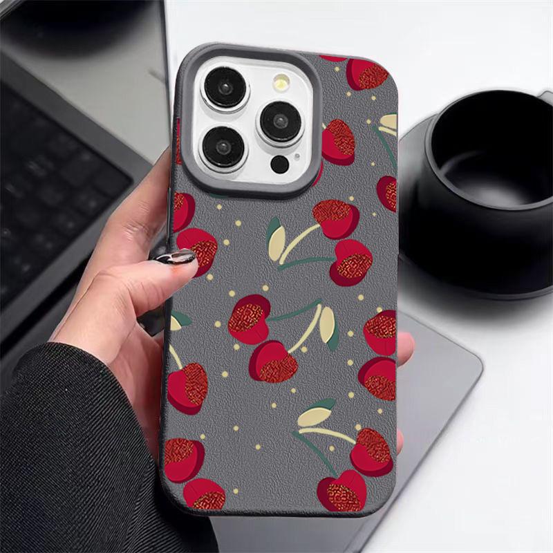 Красный вишневый принт матовый мягкий чехол для iPhone 16 Pro Max 15 14 Pro 13 12 11 ударопрочный TPU кожа текстура тонкий чехол для телефона