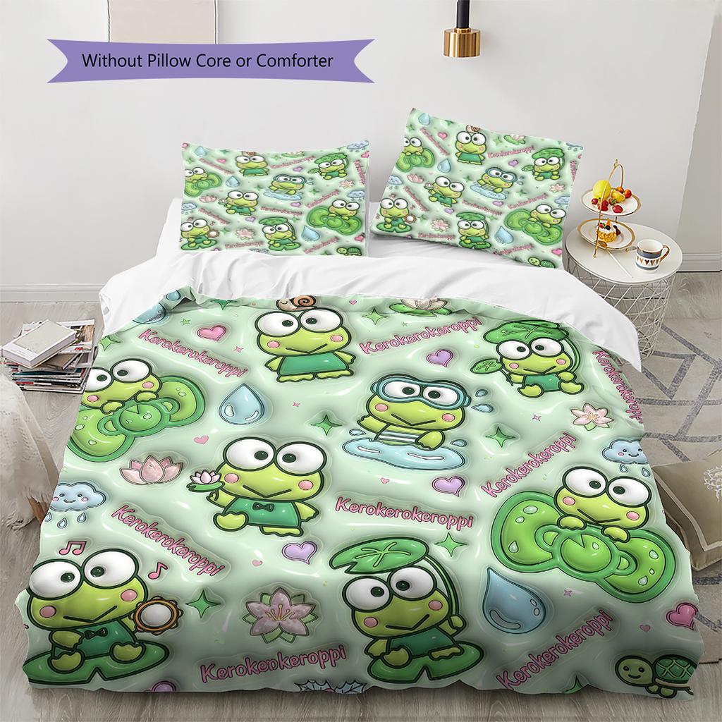 Keroppi Pattern Bedding,Quilt Set Quilt Cover Pillowcase Home Birthday Gift(1 * duvet cover + 2 * pillowcase, without core)