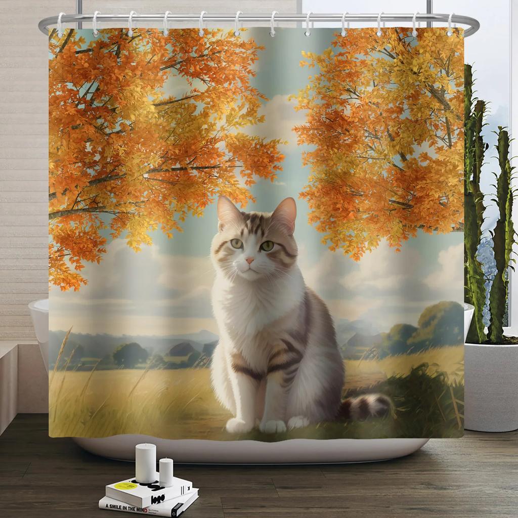 Autumn Forest Maple Shower Curtain Natural Jungle Leaves Pumpkin Fall Bathroom Shower Curtain Waterproof Shower Curtain Decor