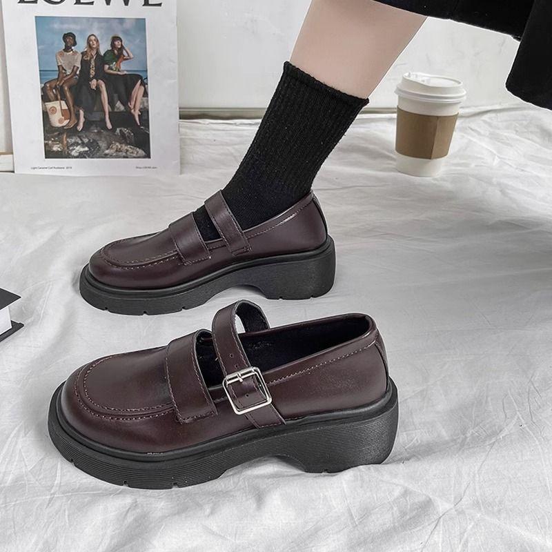 Женские кожаные туфли в британском стиле 2025 года, осень с юбкой, черные туфли Мэри Джейн на французской платформе в стиле ретро, jk, женская обувь