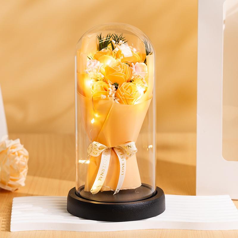Valentine's Day birthday gift glass cover eternal flower dried flower for girlfriend rose gypsy practical ornament