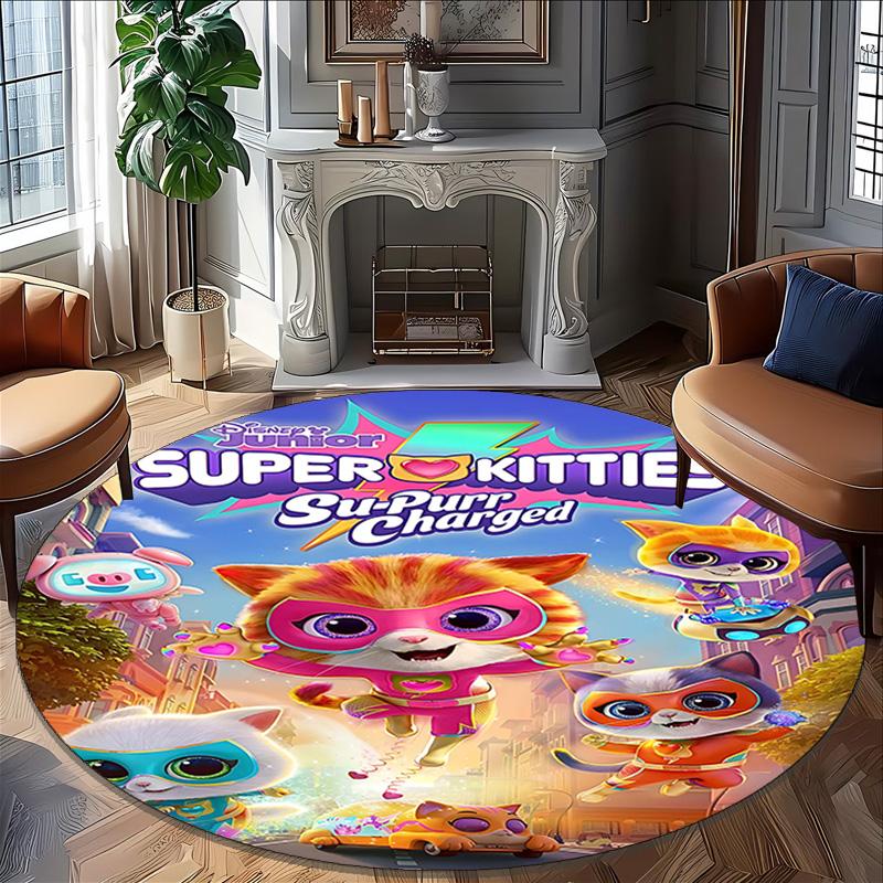1pc Super Kitties Adventures2 Print Round Carpet Chair Round Carpet Suitable for Bedroom Living Room Home Decorative Carpet