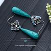 Chinese-Style Vintage Drop Earrings: Classical Enamel, Electroplated Thai Silver with Imitation Turquoise Teardrop.