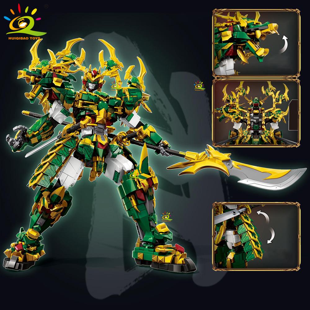 HUIQIBAO Воин Мех Робот Конструктор MOC Шинуазри Экшн-фигурка Кирпич Дети Город Строительство Дисплей Игрушка