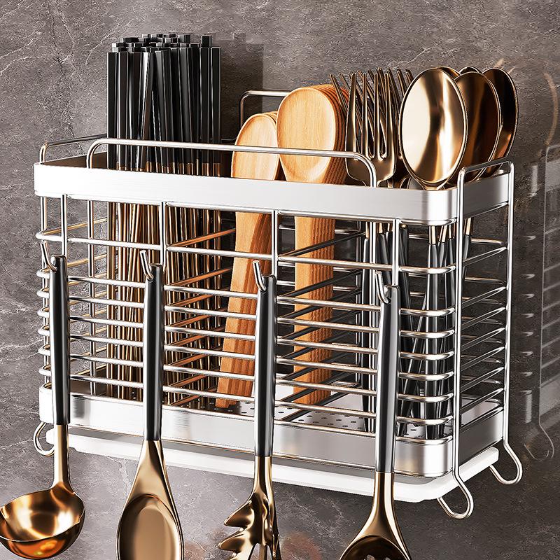 Wall-Mounted Stainless Steel Kitchen Utensil Holder for Chopsticks, Knives, and Forks