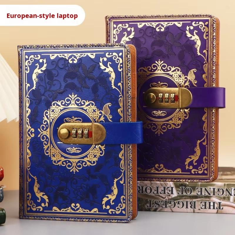 Vintage A5 Leather Notebook Glitter Embossed Flower Pattern Ruled Lined Paper Secret Diary Journal for Students Thread Sewn Gift