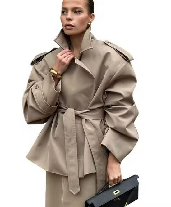 European-American Style Women's Casual Tie-Waist Trench Coat