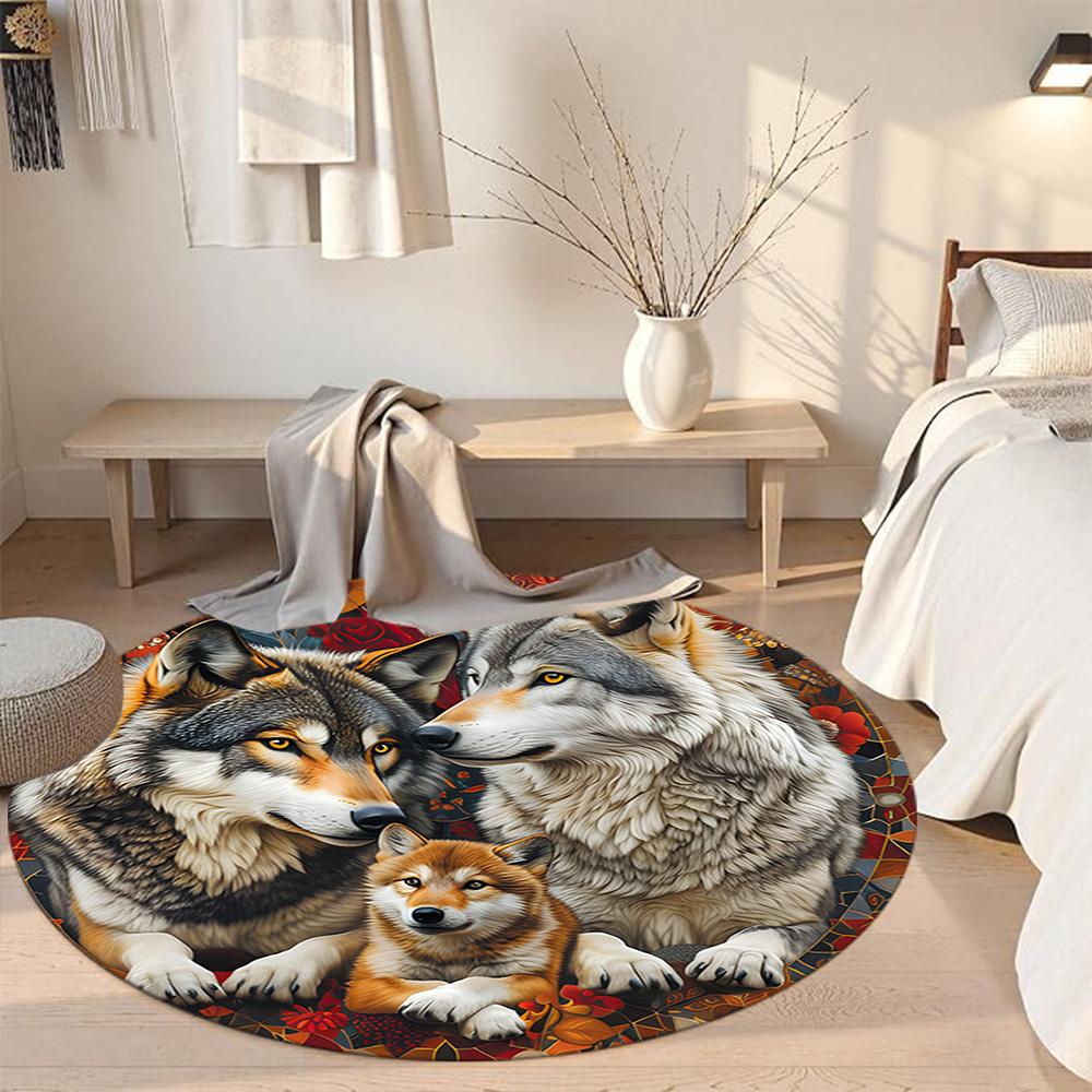Wolf Round Carpet Design for Study room Decorate room Playrooms Game Room Anti-slip Round Rug Anime Office Decor Birthday Christmas Gift