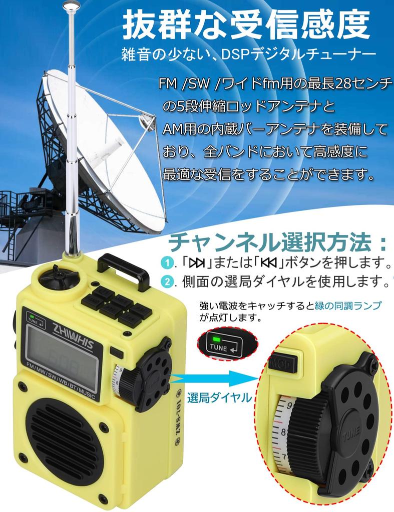 ZHIWHIS Bluetooth Shortwave MicroSD Card DSP High Technical Approval Retro 10 Hours of Continuous BCL Radio for Outdoors and Speaker, Ultra-Compact