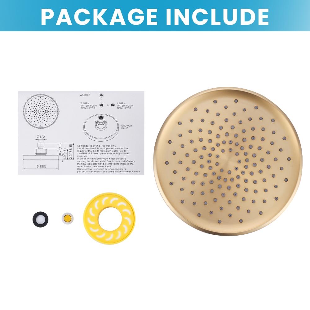 Adjustable Angles Round Bathroom Shower Head with Anti-Clogging Silicone Nozzles, ABS Plastic Shower Head Gold