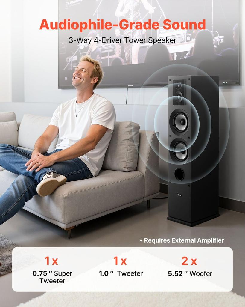 Floorstanding Speakers 3-Way Floor-Standing Tower Speakers 145W Peak Pair