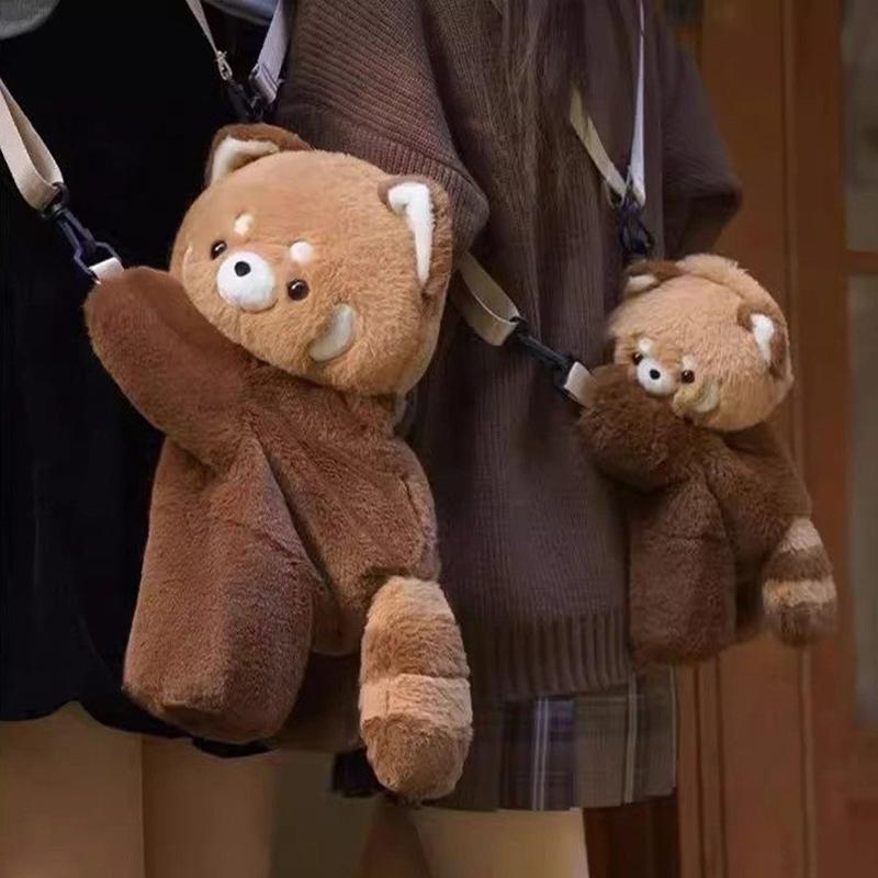 Red Panda Plush Backpack Cute Plushie Doll Women Crossbody Fur Soft Shoulder Bag For Camping Travel Party Female Birthday Gift