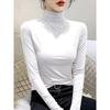 Women's Slim Fit Long Sleeve T-shirt, Double Plush, Mid-High Neck, Thickened for Autumn/Winter Warmth