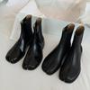 Retro Split Toe Ankle Boots Woman Shiny Matte Leather Shoes Tabi Ninja Chelsea Low Heels Trotters Booties Winter