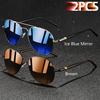 2 PCS Fashion Vintage Oval  Sunglasses Men Women Fishing Driving Man Luxury Brand Designer Sun  Glasses Anti-Glare Retro Eyewr