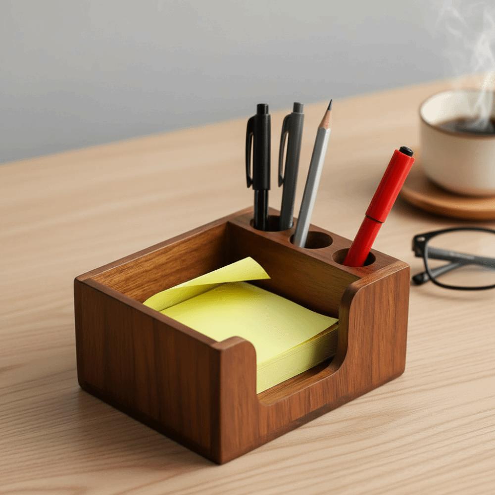 Nordic Style Sticky Note Holder 3 Pen Slots Sticky Note Stand Multi-Functional Pen Holder School