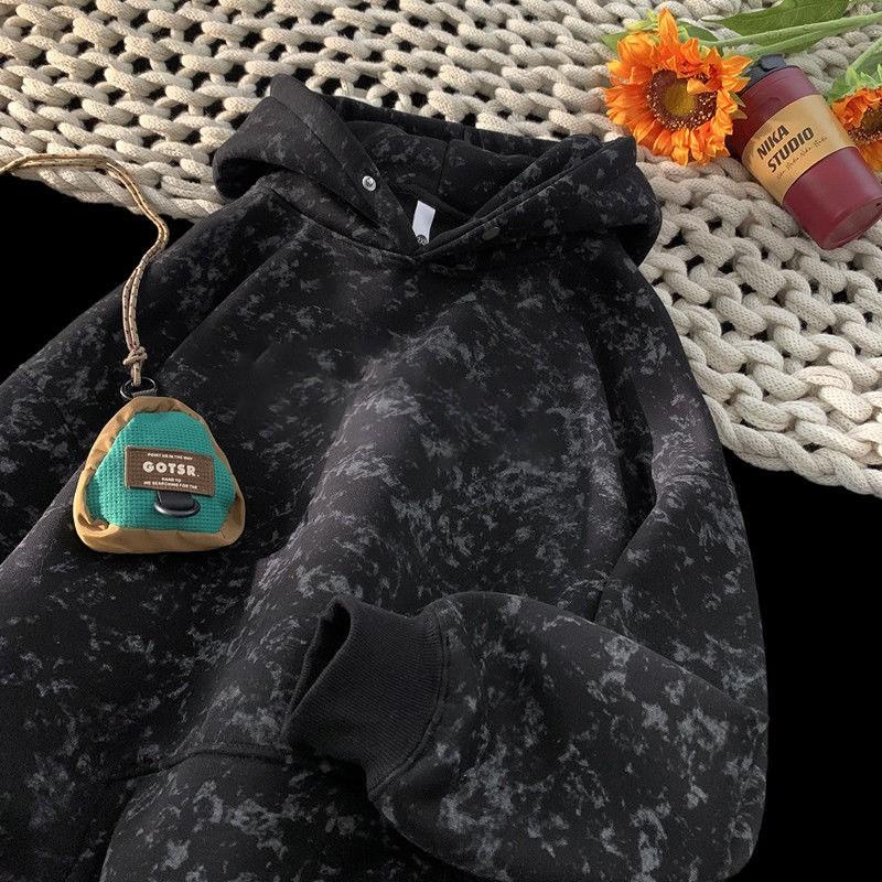 Унисекс Свободная Толстовка С Капюшоном И Деталями На Пуговицах С Подкладкой Из Флиса Свободного Покроя Уличный Стиль Зимняя