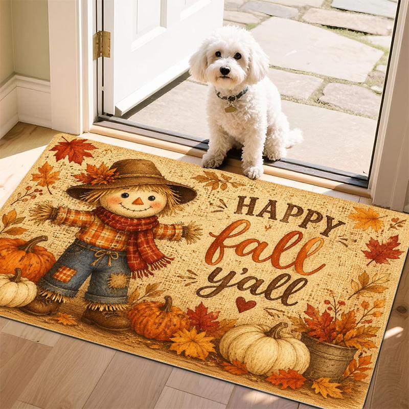 Thanksgiving Harvest Non?Slip Doormat, Happy Fall Y'all Pumpkin Rug, Decor Entry for Indoor Outdoor Front Door Porch Household