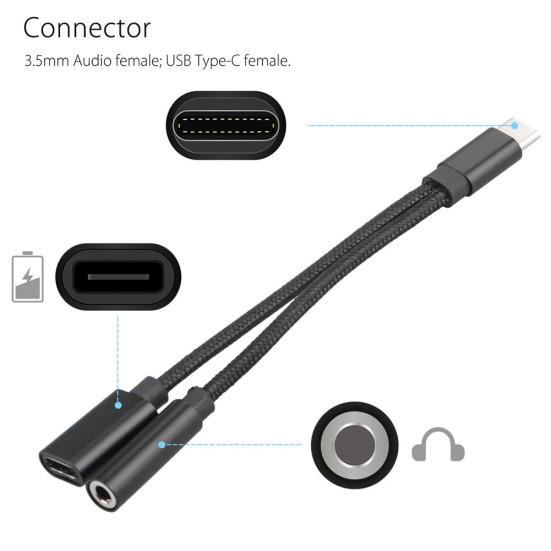 Кабель USB Type-C 2 в 1, адаптер для аудиоразъема 3,5 мм, переходник для телефона, разветвитель провода