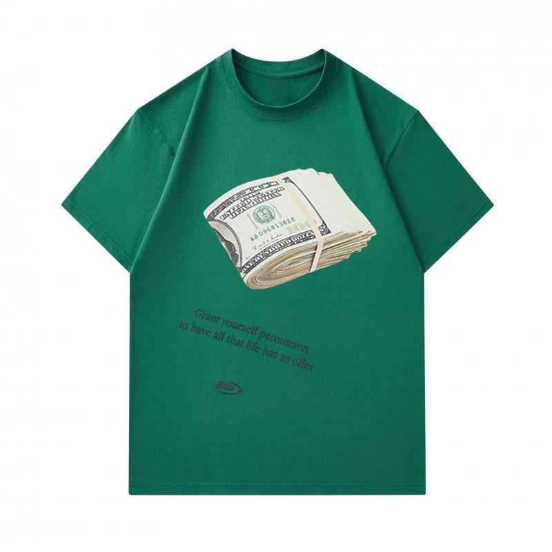 100% Cotton Men's Crew Neck Short Sleeve T-Shirt, Stacked Dollars Pattern Print, Grant Yourself Permission Graphic Casual Comfortable Tee for Daily We