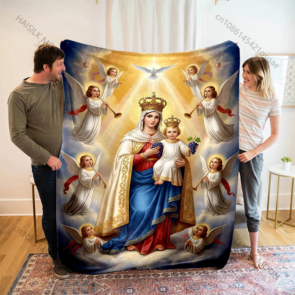 The Virgin Mary and the Infant Angels surrounded Print Blanket Warm Soft Fluffy Kids Adult Sofa Bed Throw Blanket Travel Camping