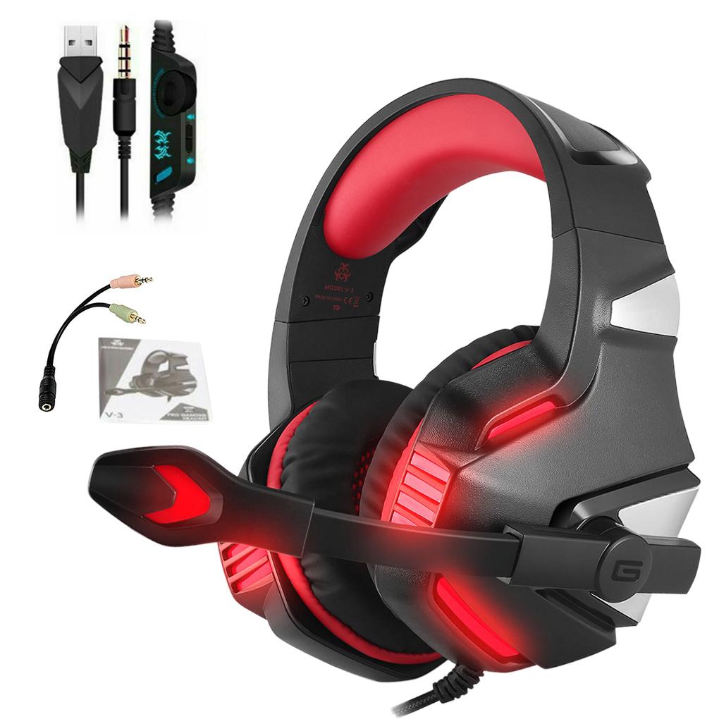 Игровая гарнитура Hunterspider V3, проводные стереонаушники с шумоподавлением, светодиодный игровой микрофон, черные, синие