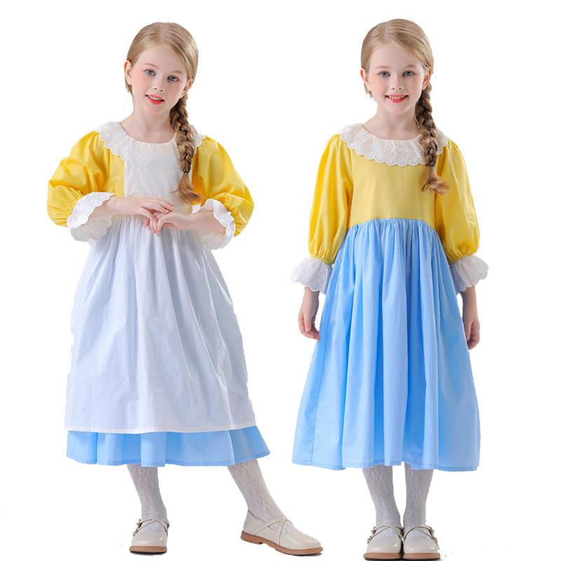 Хэллоуин Европейский Средневековый Пасторальный Костюм Горничной Романтический Фермерский Сад Платье Костюм Маленькой Девочки