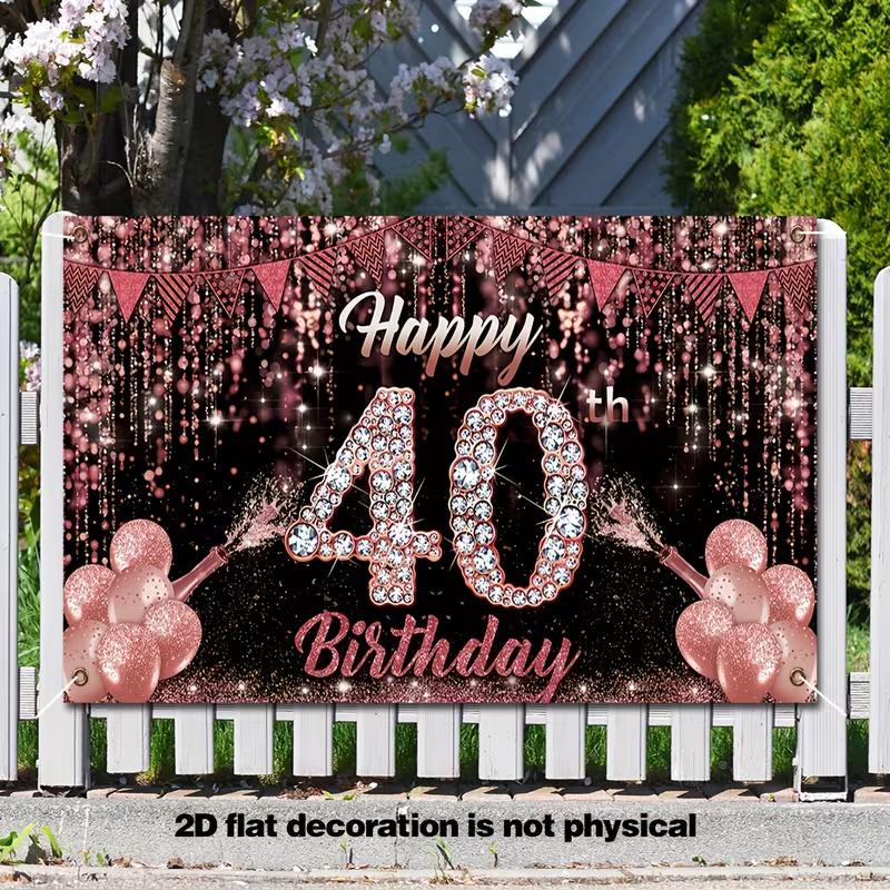 2D Black Rose Gold 40th Birthday Backdrop Glitter Diamond Background for Women