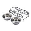 Double Bowls Stainless Steel Dog Cat Pet Food Water Vessel with Iron Stand Retro Bowls for Dog Food | Dog Bowl | Dog Bowl for Wildlife