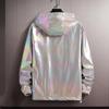 Блестящая куртка унисекс, пальто с лазерным капюшоном, переливающийся голографический топ Harajuku с защитой от солнца, большие размеры