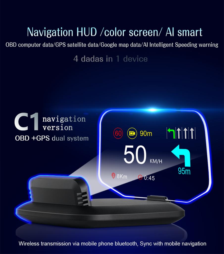 HUD Head Up Display OBD2 GPS Dual System Цифровой спидометр Температура воды и масла RPM Автомобильная сигнализация Электронные аксессуары 2024