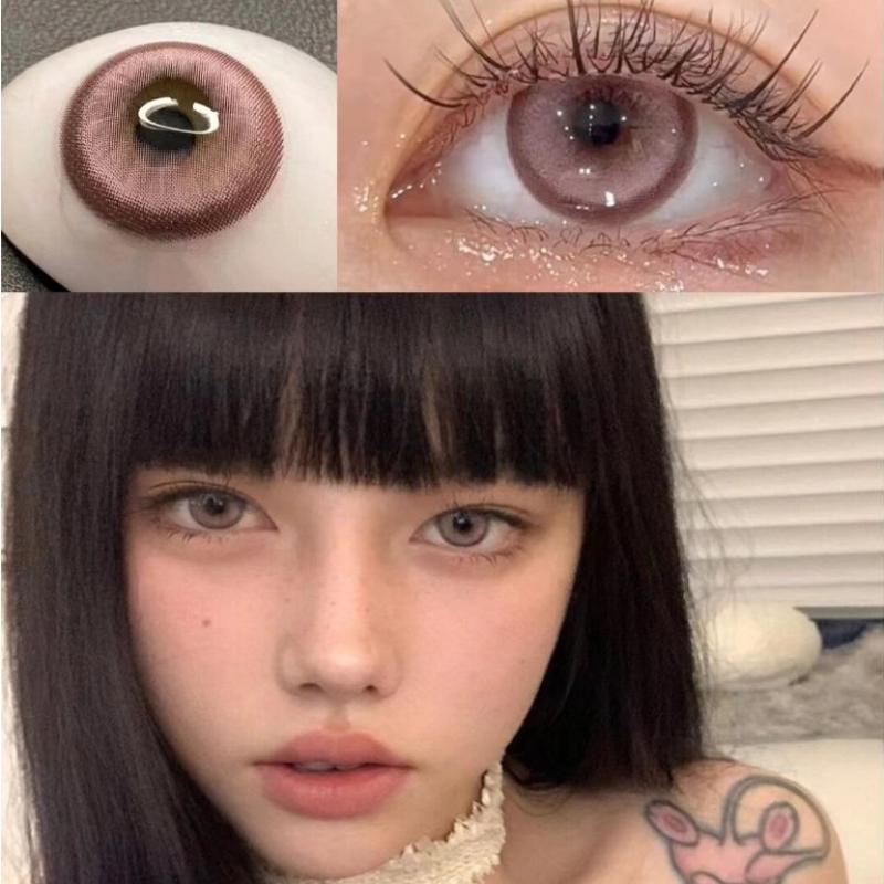 Контактные линзы MillCreek 2 шт., градуированные 0,00~-8,00, розовые и коричневые, натуральные контактные линзы для годового использования, 14,5 мм