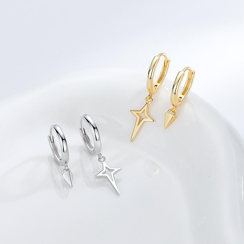 S925 Sterling Silver Tapered Cross Asymmetrical Earrings for Women Korean Fashion Simple Light Luxury Ear Accessories