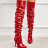 Women Over The Knee Boots High Heels Patent Leather Solid Pointed Toe Stiletto Side Zipper Sapatos Femininos