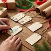 50pcs Wooden Pendants Rectangular Blank Christmas Hang Wood Tag Children Painting Gifts Xmas Tree Wedding Party Gift Decoration