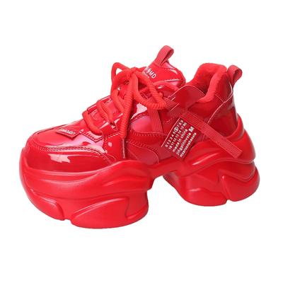 Модные новые женские весенне-осенние массивные кроссовки на толстой подошве 8 см, кожаные туфли на высокой платформе, вулканизированные красные туфли, повседневная спортивная обувь