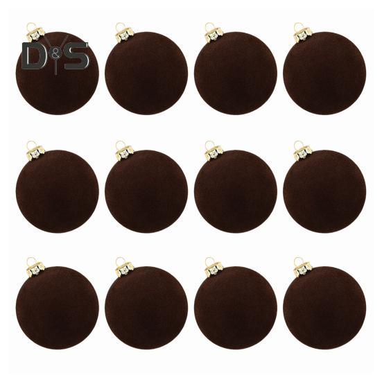 12Pcs Christmas Balls Decorations Xmas Tree Flocked Ball Ornaments Plastic Hanging Ball Decor for Home Bar Restaurant