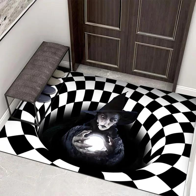 Хэллоуин 3D Ужас Скелет Тыква Иллюзия Дверной коврик Нескользящий Декоративный Коврик для пола В помещении На улице Страшный Хэллоуин Домашний декор