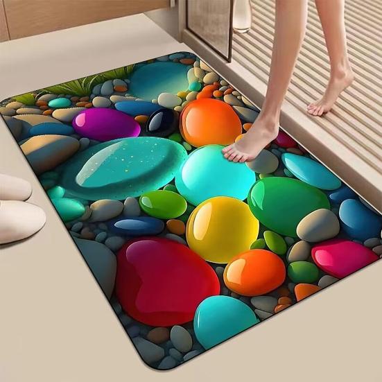 Yousheng 3D Оптическая иллюзия Ковер Галька Камень Визуальная иллюзия Придверный коврик Нескользящий Водопоглощающий Напольный коврик для ванной комнаты Спальни Гостиной Прихожей