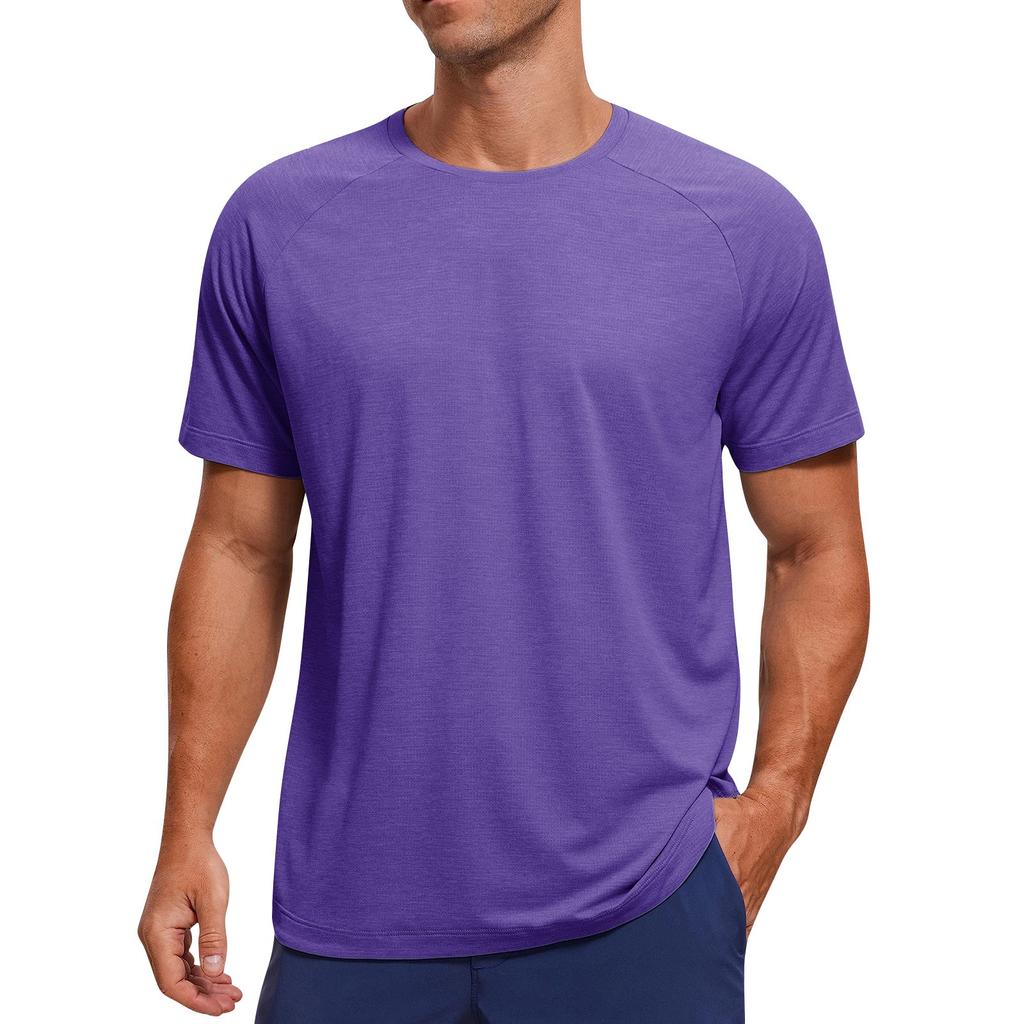 Men's Casual Fashion Shoulder Insert Round Neck Short Sleeved Solid Color T-shirt