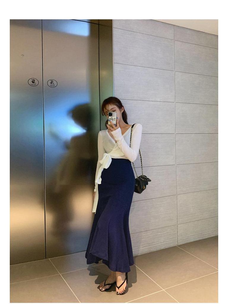 В наличии: Женская сексуальная футболка с низким вырезом, шнуровкой, подчеркивающая талию, с длинным рукавом для лета - в корейском стиле Дондэмун