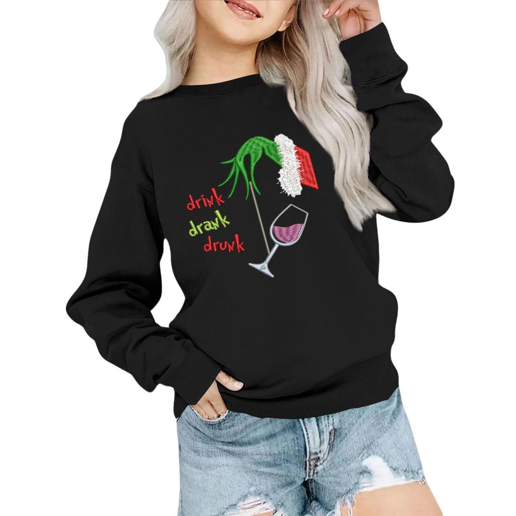 Kids' Fashion Loose-Fit Casual Long-Sleeve Christmas Print Oversized Crewneck Sweatshirt