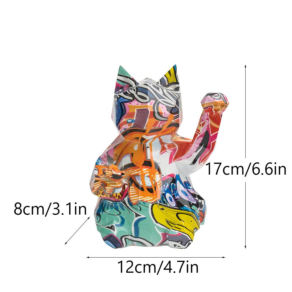 Graffiti Lucky Cat Figurines Resin Animal Model Abstract Geometry Fortune Cat Statues for Interior Home Decoration