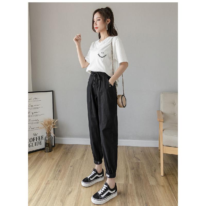 2026 Women's Thin Cotton-Linen Pants, High-Waisted, Loose-Fit, Cuffed, Nine-Quarter Length, Casual Harem Pants