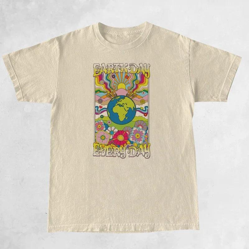 Earth Day Oversized Retro Slogan Tshirt Unisex Hippie Vintage Psychedelic T Shirt Nature Lover Cute Aesthetic Graphic Tees Tops